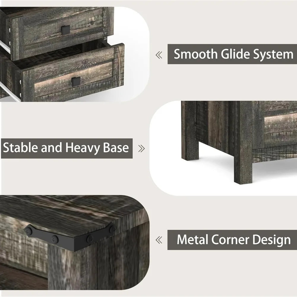 Farmhouse Bedroom Set, 3 Pieces Bedroom Furniture Set, Rustic Wood 6 Drawer Dresser and Nightstands