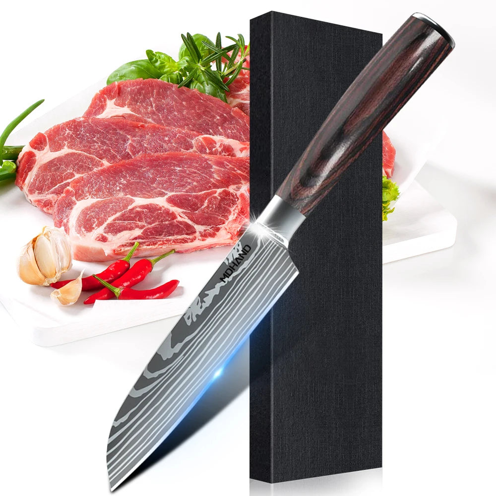 1-10PCS Chef knife Japanese Kitchen Knives Set  Stainless Steel Cleaver Slicer Knife