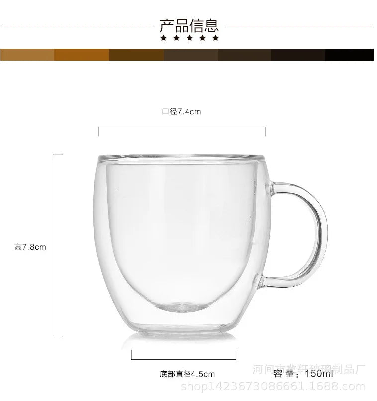 150/250/350/450ml Heat Resistant Double Wall Coffee Cup Transparent Glass
