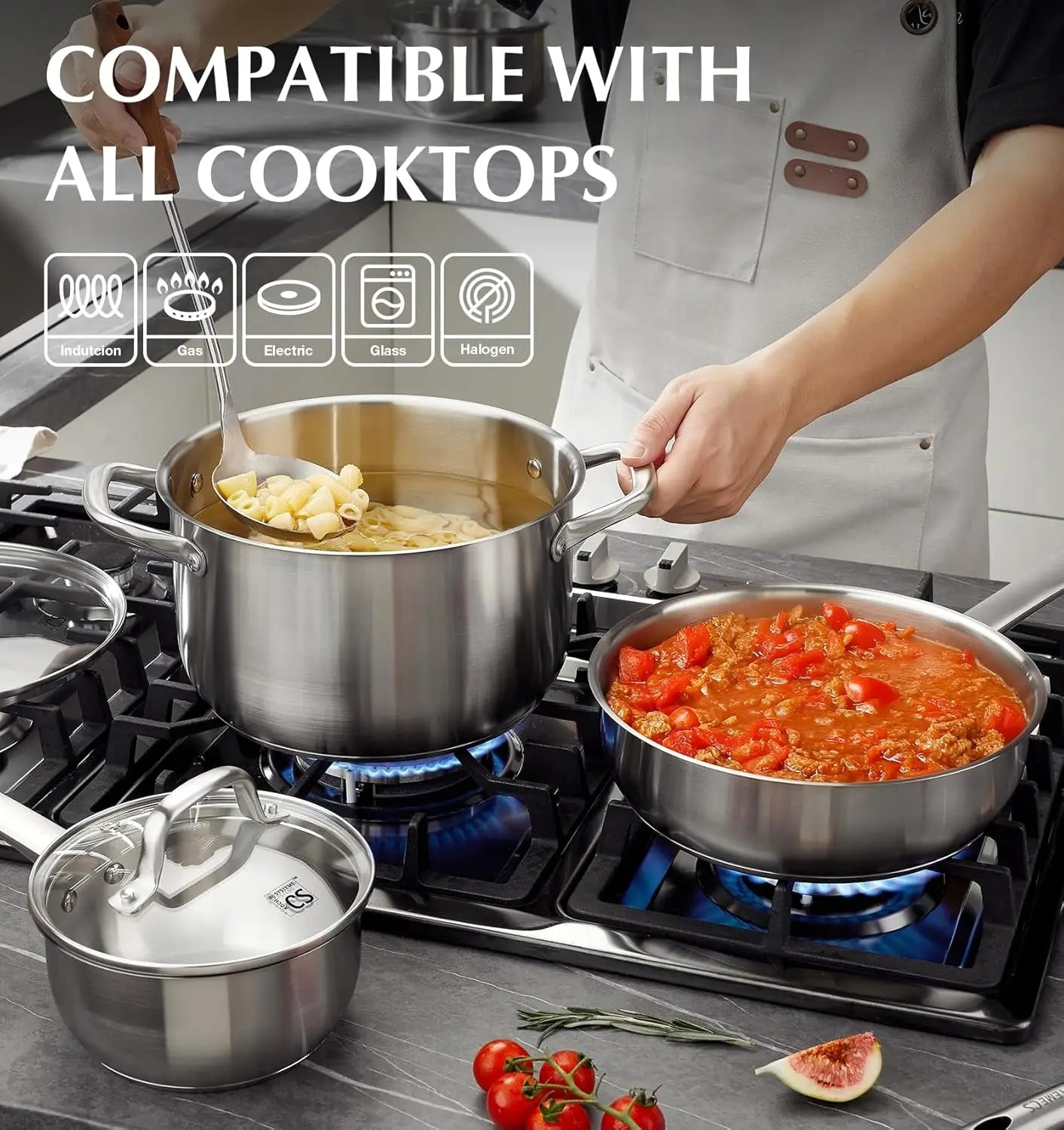 KOCH SYSTEME CS 10 Piece Stainless Steel Pots and Pans Set,  Kitchen Cookware Sets, Induction Ready, Oven Safe to 450°F