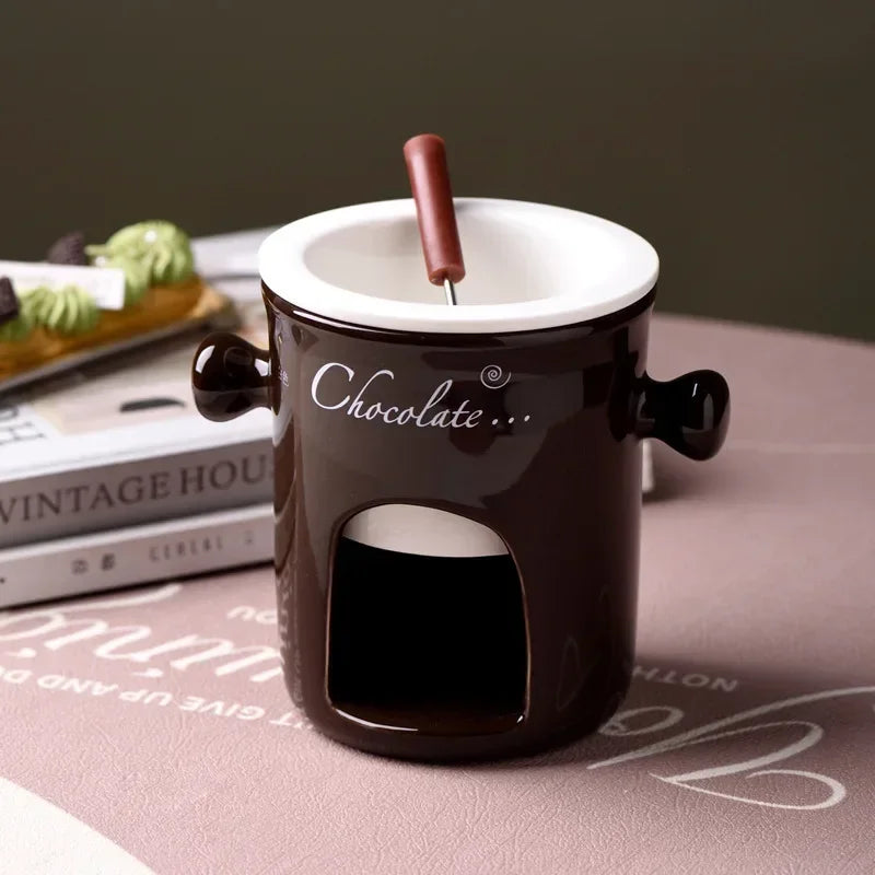 Hot Ceramic Chocolate Chafing Dish Cup with Fork  Chocolate Mug Tableware Creative