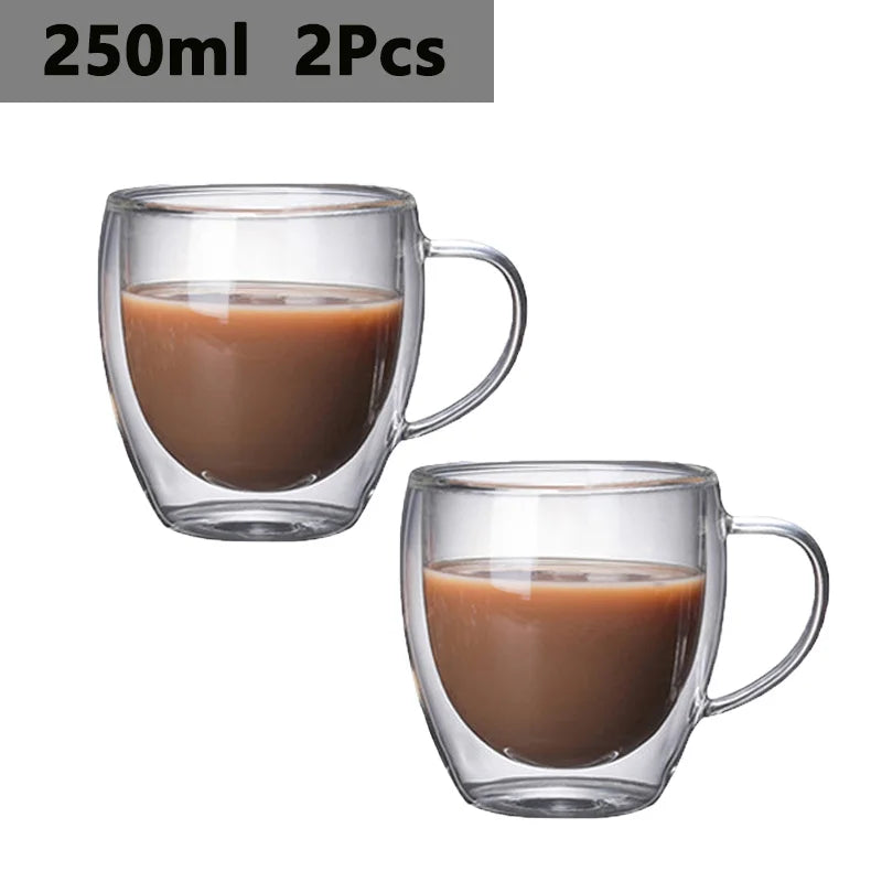 150/250/350/450ml Heat Resistant Double Wall Coffee Cup Transparent Glass