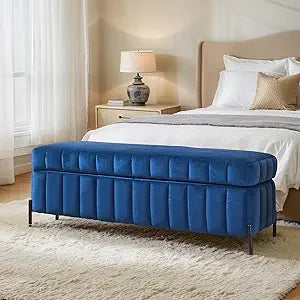 Aoiy & Wifon 49.2" W Storage Ottoman Bench, Upholstered End of Bed Storage Bench with Metal Legs for Bedroom