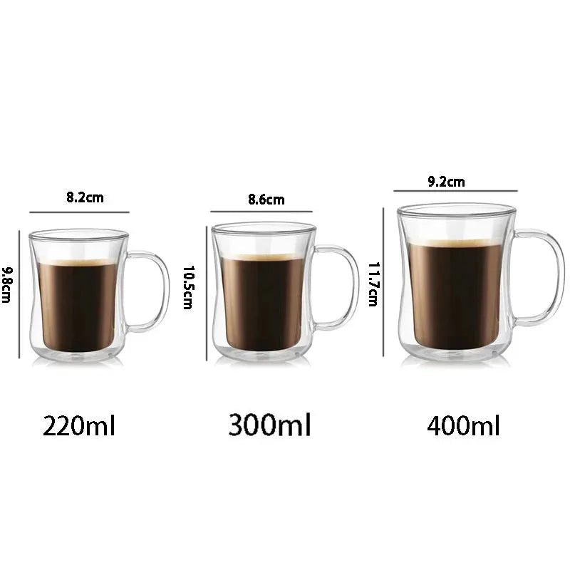 1PCS Double Wall Glass Cup Clear Coffee Mug With Handle For Hot Cold Beverage Milk Juice Drinkware