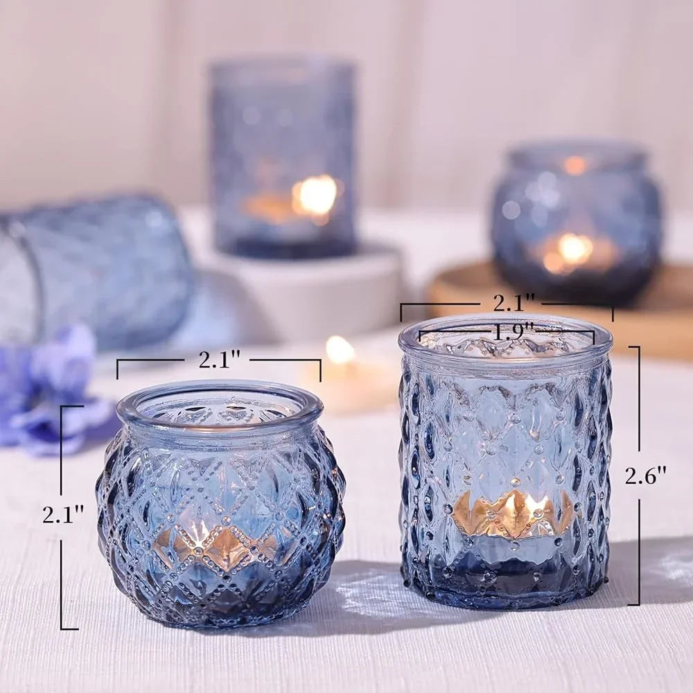 6/12Pcs Blue Votive Candle Holders Glass Candlestick for Party Decoration Tea Lights Candle Holders for Wedding Home Table Decor