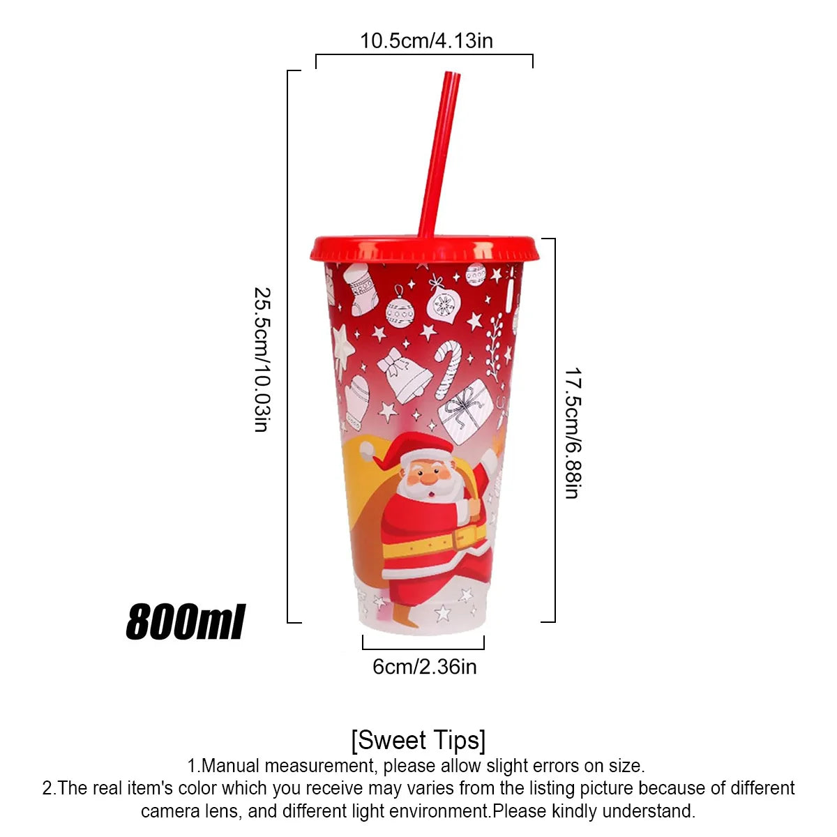 Christmas Color Changing Cups With Lids and Straws Bulk, Christmas Cups Include Spill Resistant Straw Water Iced Coffee or Tea