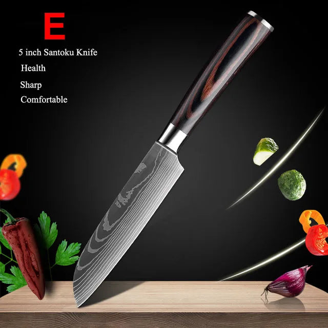 1-10Pcs Chef Knife For kitchen Set Japanese Sharp Cleaver Slicing Utility Knife Cooking Tools