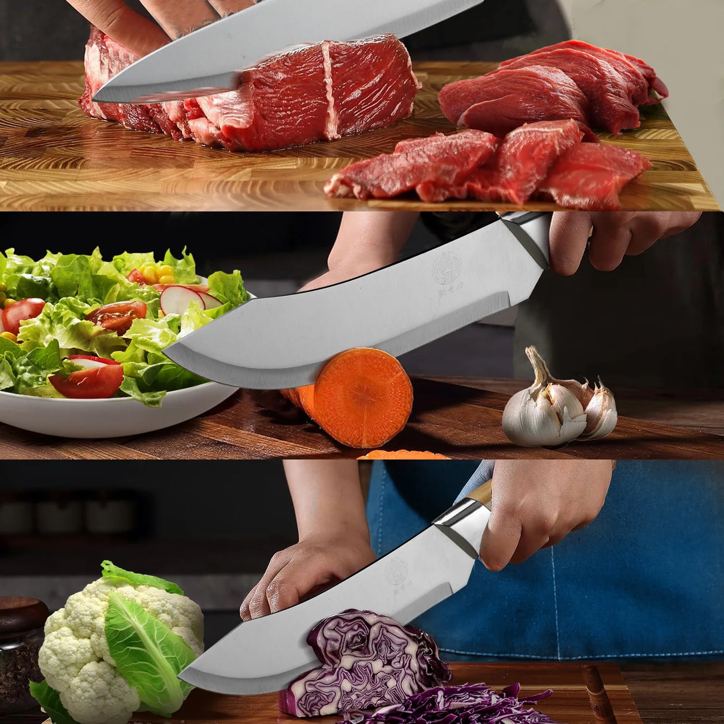 1-3pcs Butcher's Precision Knife Set with sheath Premium Imitation wood Handles -