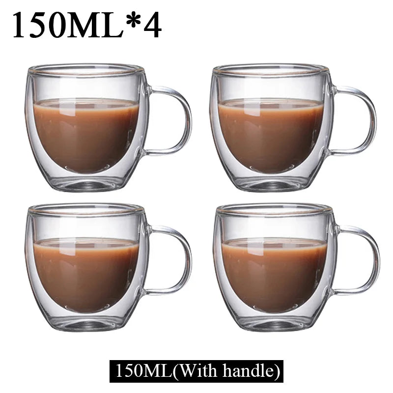 150/250/350/450ml Heat Resistant Double Wall Coffee Cup Transparent Glass