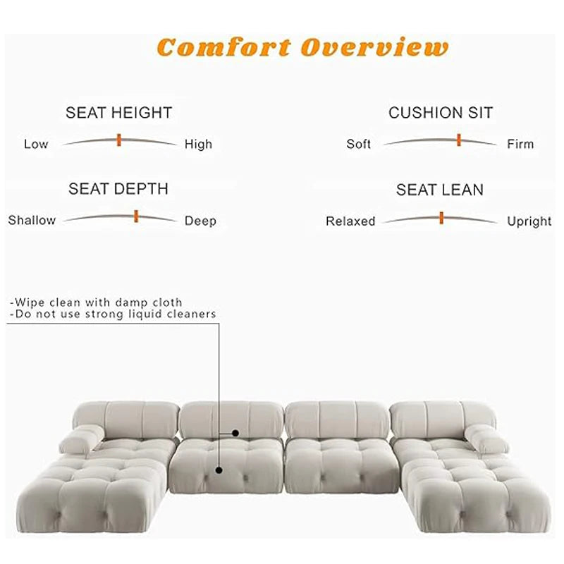 Modern Sectional Sofas Living Room U-Shaped Minimalist Velvet Fabric Large Sofa Couches Luxury 6-Seat Couch with Chaise Ottomans