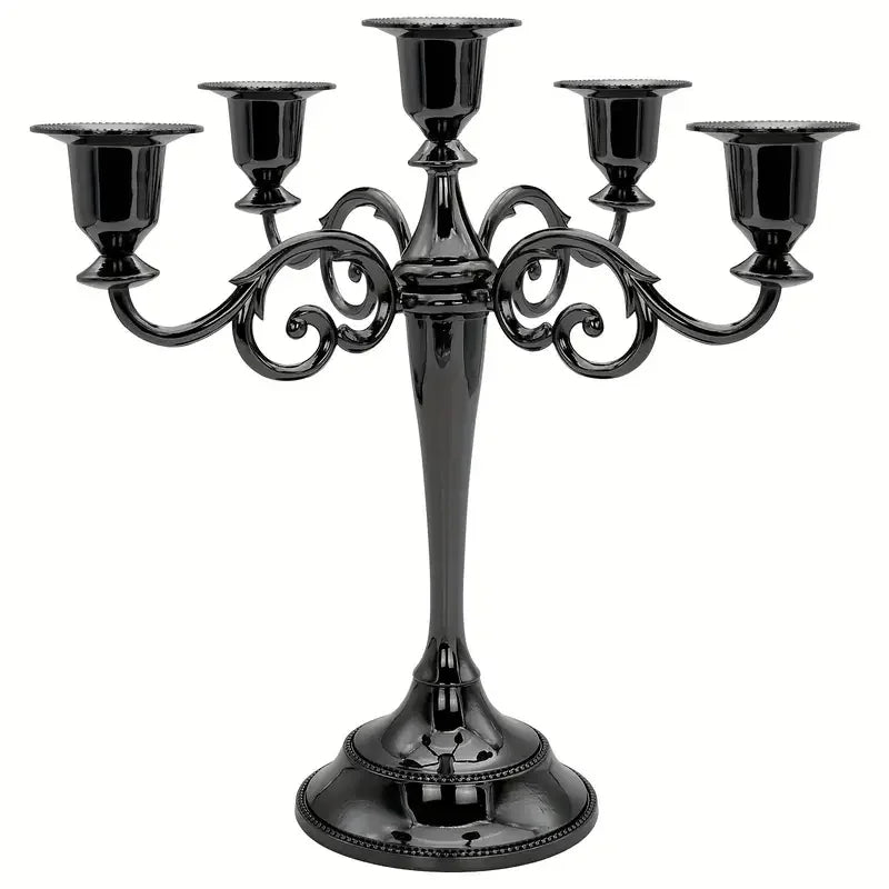 5 Arm Matte Black Candelabra Taper Candle Holders Decorations Indoor Kitchen Décor Table Candles Candlestick Candelabra Centerpi