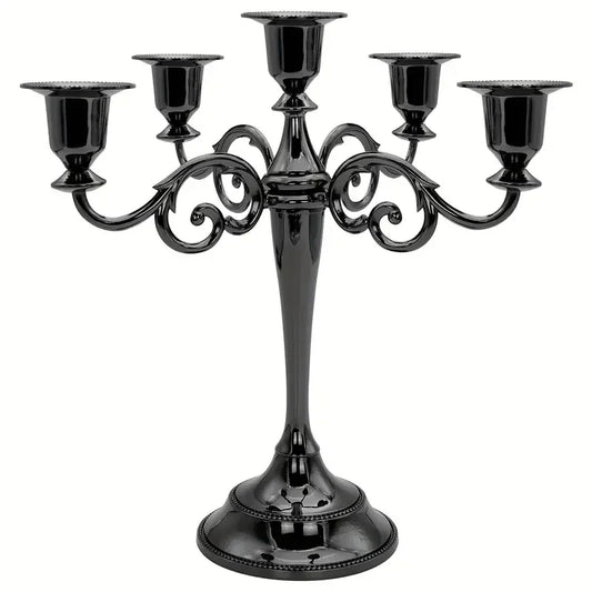 5 Arm Matte Black Candelabra Taper Candle Holders Decorations Indoor Kitchen Décor Table Candles Candlestick Candelabra Centerpi