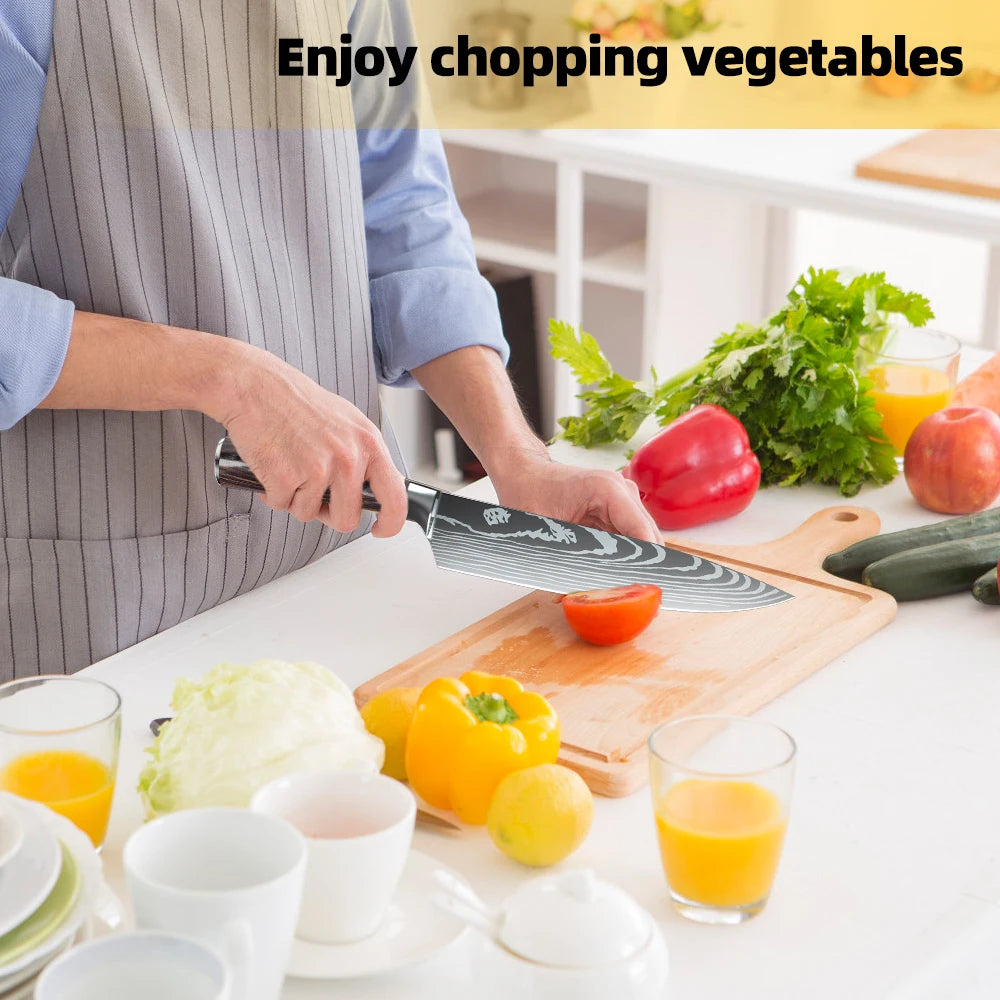 1-10PCS Chef knife Japanese Kitchen Knives Set  Stainless Steel Cleaver Slicer Knife