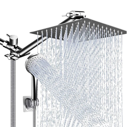 Shower Head Combo 8-12Inch High Pressure Rain Shower Head with Adjustable Extension Arm With 3-wayHandheld Shower Spray