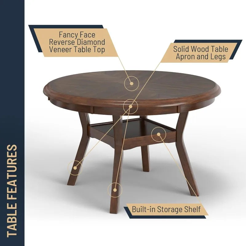 47-Inch Cherry 5-Piece Round Dining Set - 1 Table + 4 Chairs