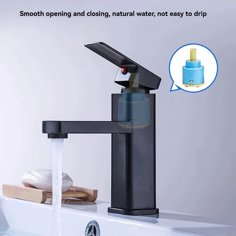 Black Stainless Steel Square Hot and Cold Dual-use Basin Faucet Home Kitchen Bathroom Cabinet Faucet