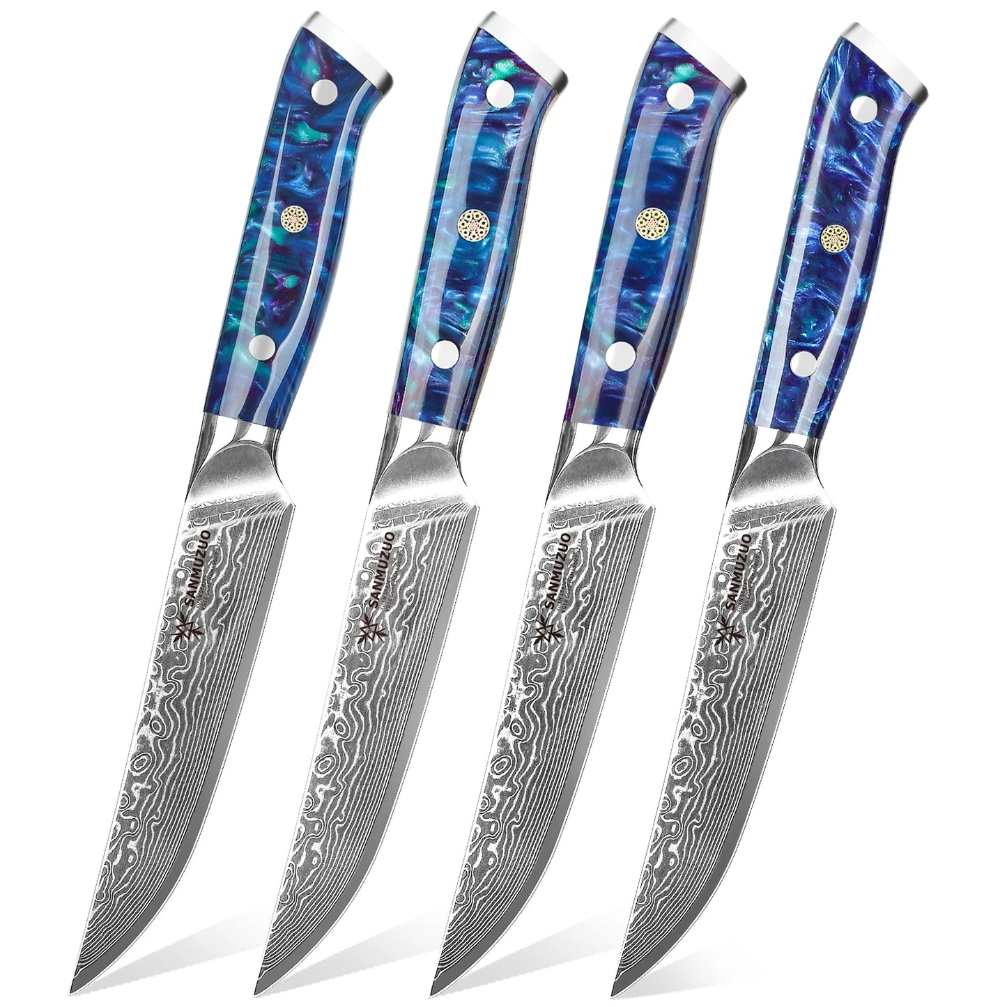 SANMUZUO 4PCS Steak Knifes - 5 Inch Knife Damascus Steel Kitchen Knifes - Resin Handle