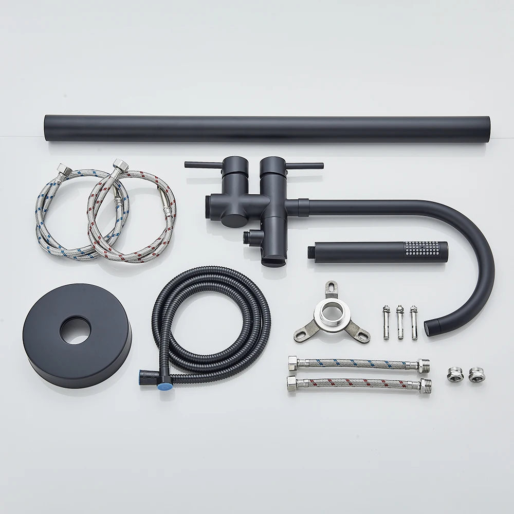 Black Bathroom  Bathtub Faucet With Hand Shower  Hot and Cold Faucet Floor Mounted Tub
