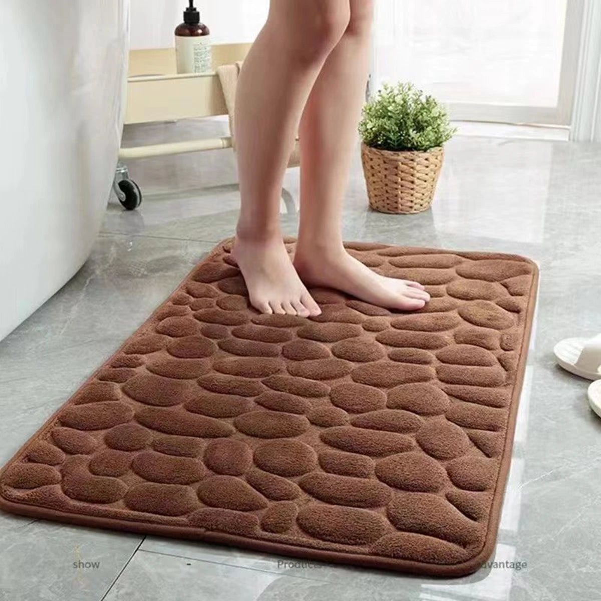 3D Non Slip Bathroom Mat Bath Mats Absorbent Doormat Carpet Cobblestone Embossed Door Floor Mat