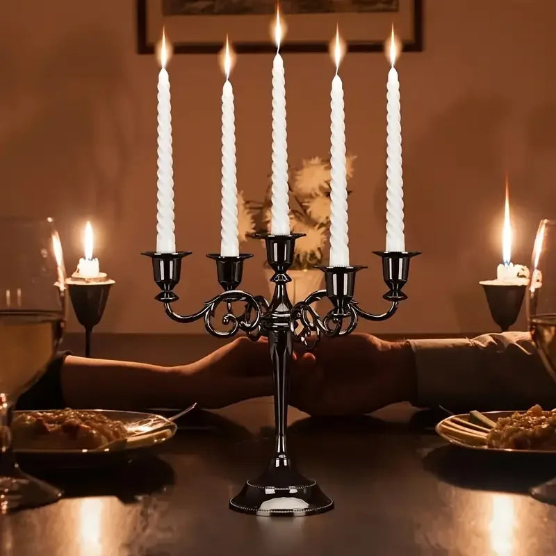 5 Arm Matte Black Candelabra Taper Candle Holders Decorations Indoor Kitchen Décor Table Candles Candlestick Candelabra Centerpi