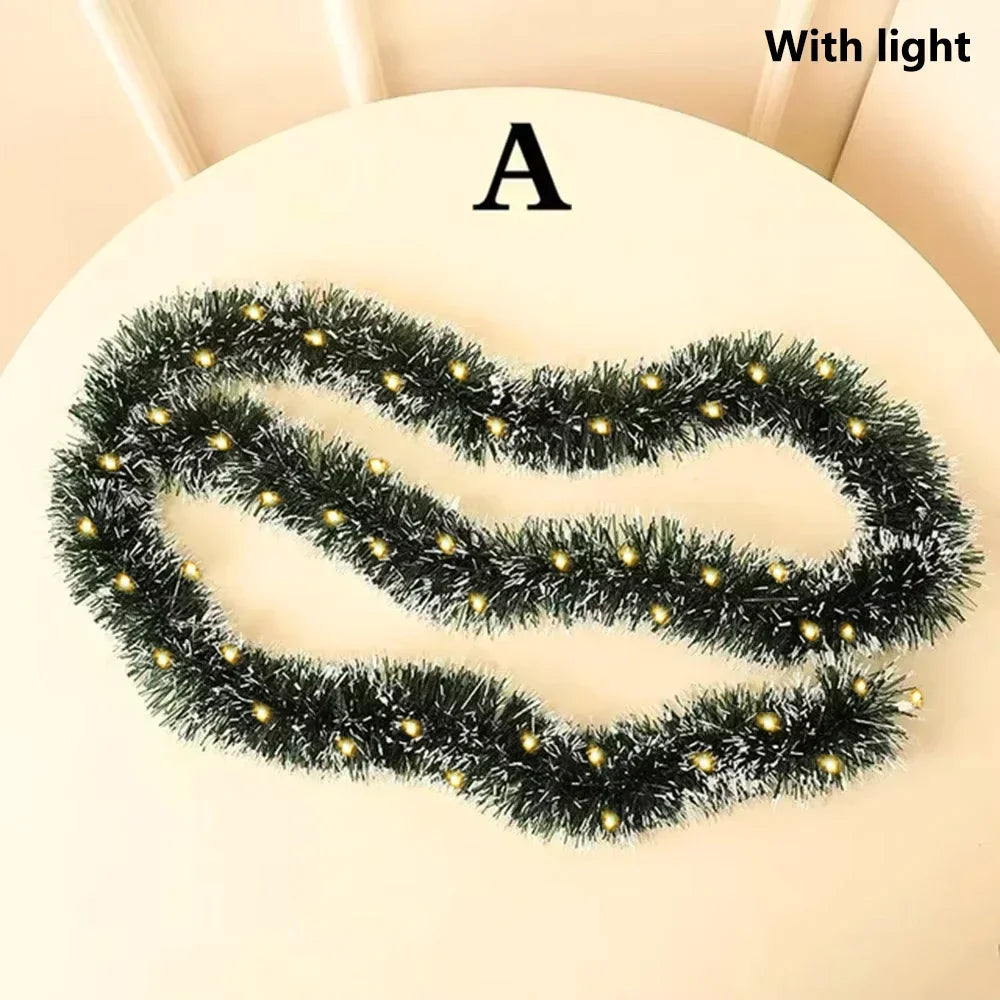 Christmas LED Rattan Garland Decoration, 2M Artificial Vine Wreath with Lights for Xmas Tree Ornaments, Home Party Wedding Decor