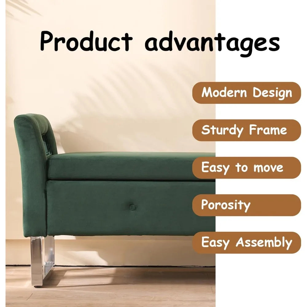 67.9” End of Bed Storage Bench King Size,Green Velvet Ottoman Bench for Bedroom & Entryway,Soft