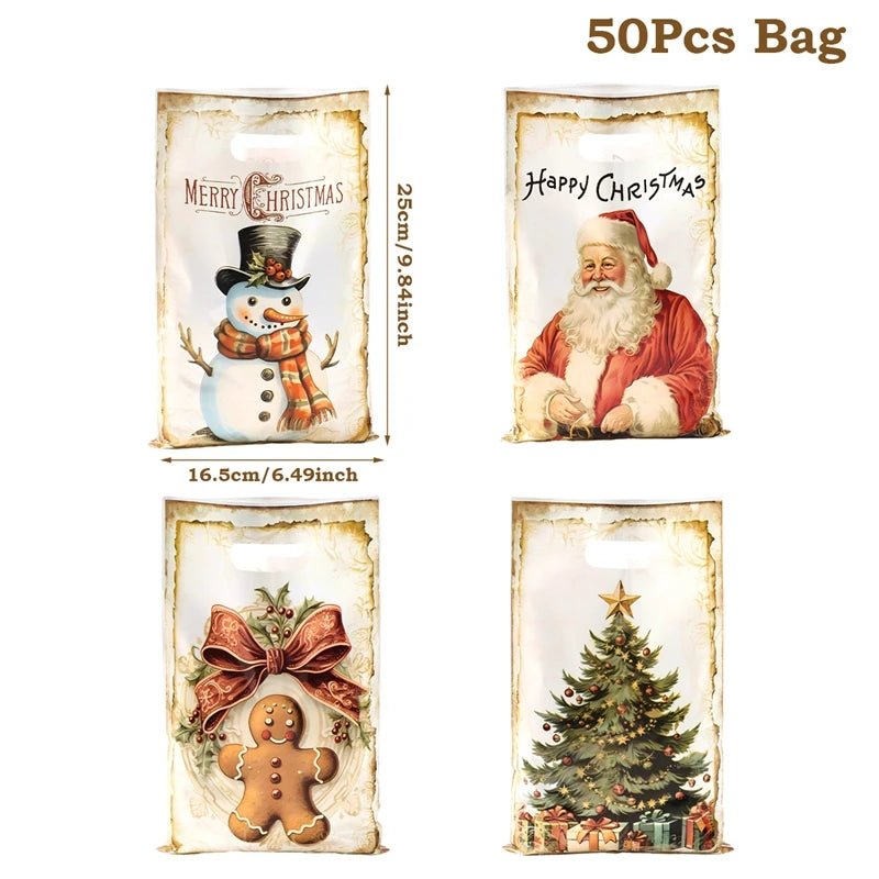 10/25/50pcs Christmas Cute Gift Bags Christmas Party Decoration 2025 Xmas Santa Claus Handbags Navidad Natal New Year Gift 2026
