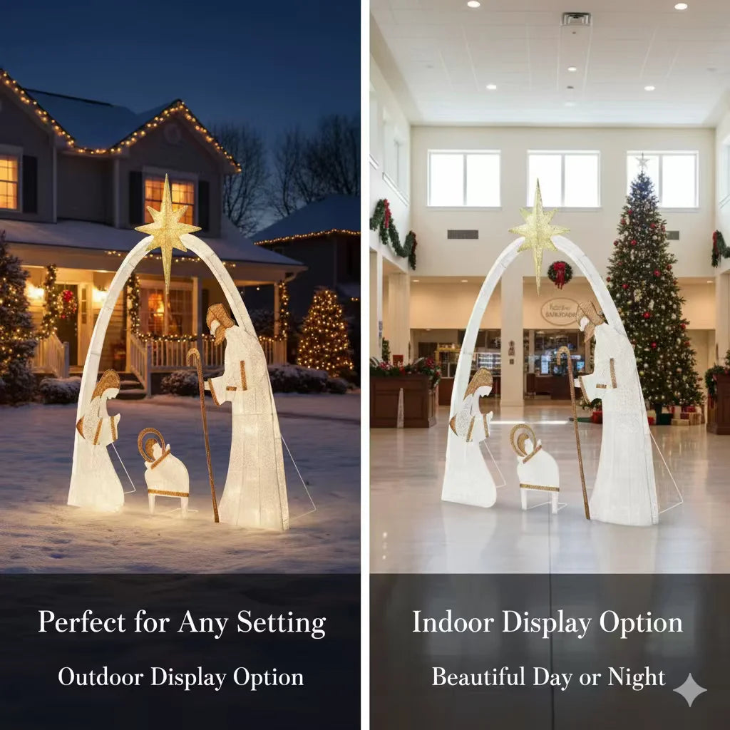 5.5FT Outdoor Lighted Nativity Scene Waterproof With Light Nativity Scene Christmas Decoration Easter Yard Decoration