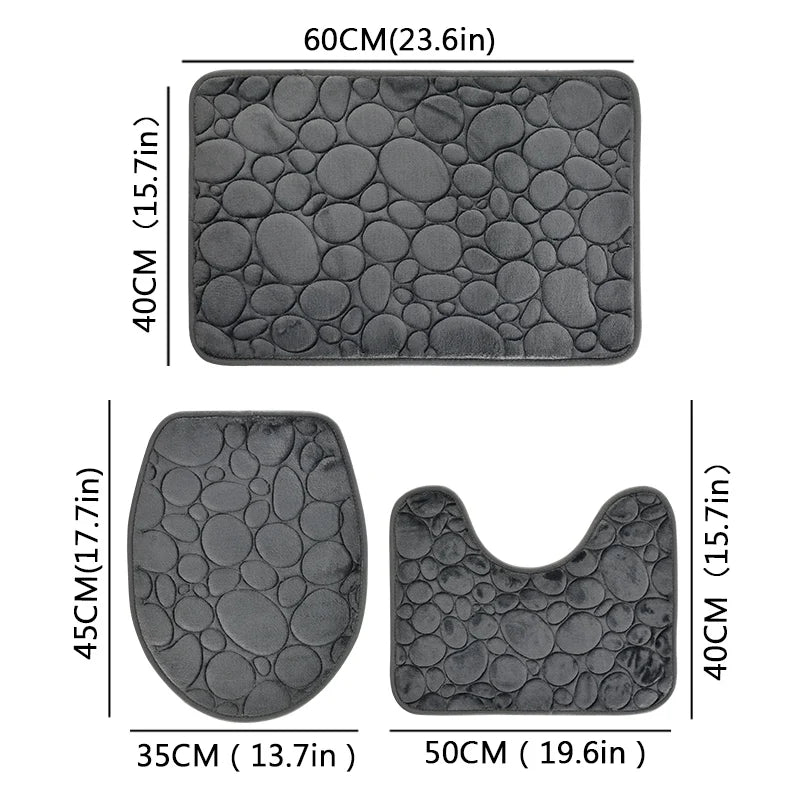 1 Set of Solid Color Simple Bathroom Water-absorbing and Non-slip Floor Mat Stone Pattern, Comfortable and Soft, Three-piece Set