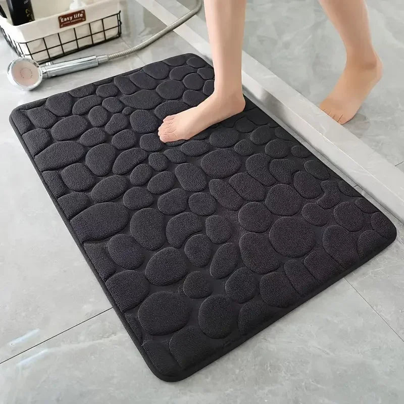 3D Non Slip Bathroom Mat Cobblestone Embossed Bath Mats Absorbent Doormat Carpet