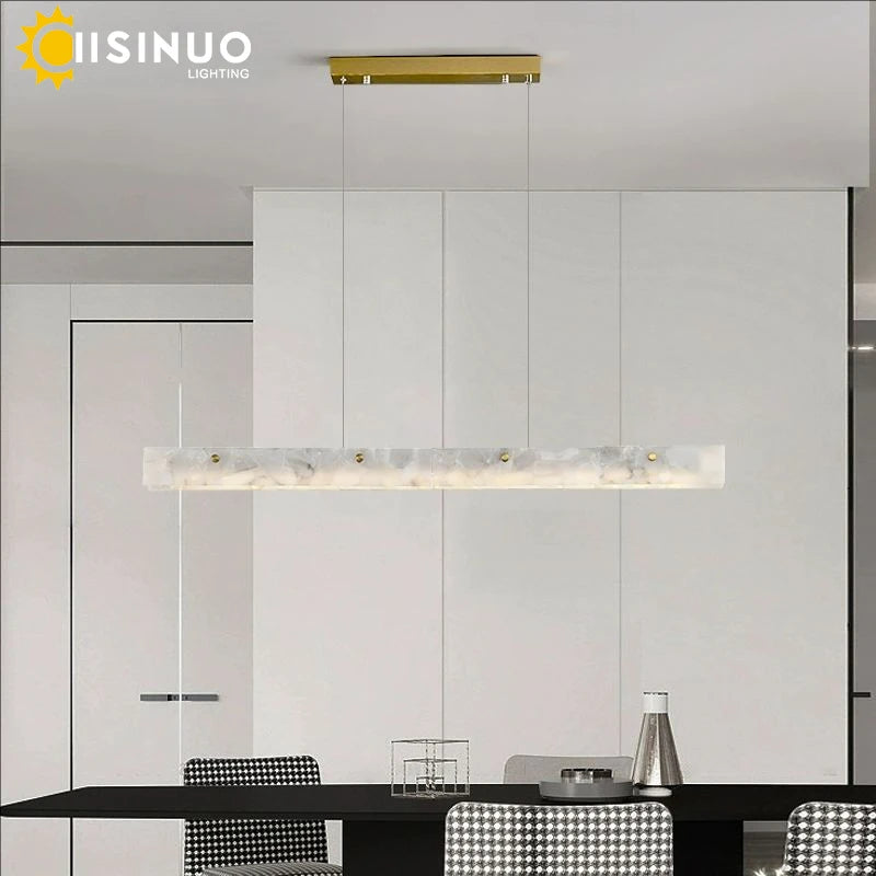 Luxury Linear Pendant Light LED Minimalist Natural Marble Chandelier Hanging Ceiling Fixtures for Kitchen Island Dining Room Bar