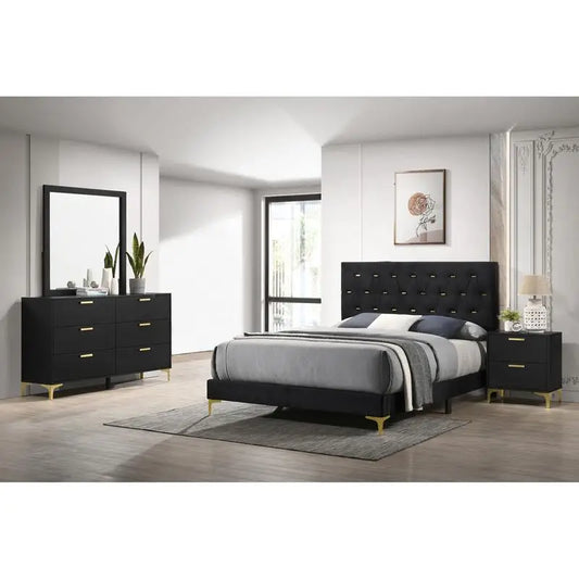Tufted Panel 4-piece Eastern King Bedroom Set - Black and Gold
