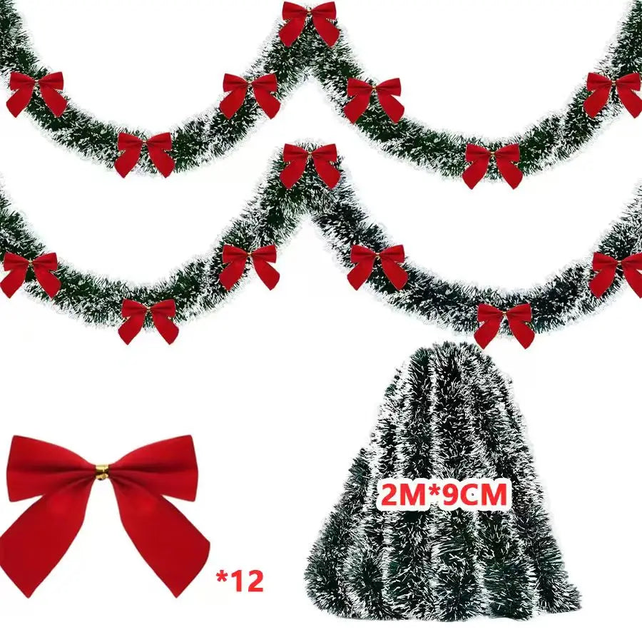 10M Christmas Tinsel Ribbons with Bow Green Cane Ribbon Garland Xmas Tree Hanging Pendent DIY Wreath Ornaments Party Home Decor