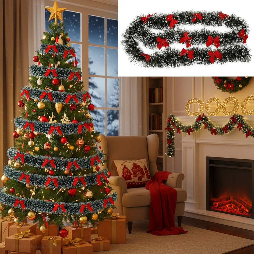 Christmas LED Rattan Garland Decoration, 2M Artificial Vine Wreath with Lights for Xmas Tree Ornaments, Home Party Wedding Decor