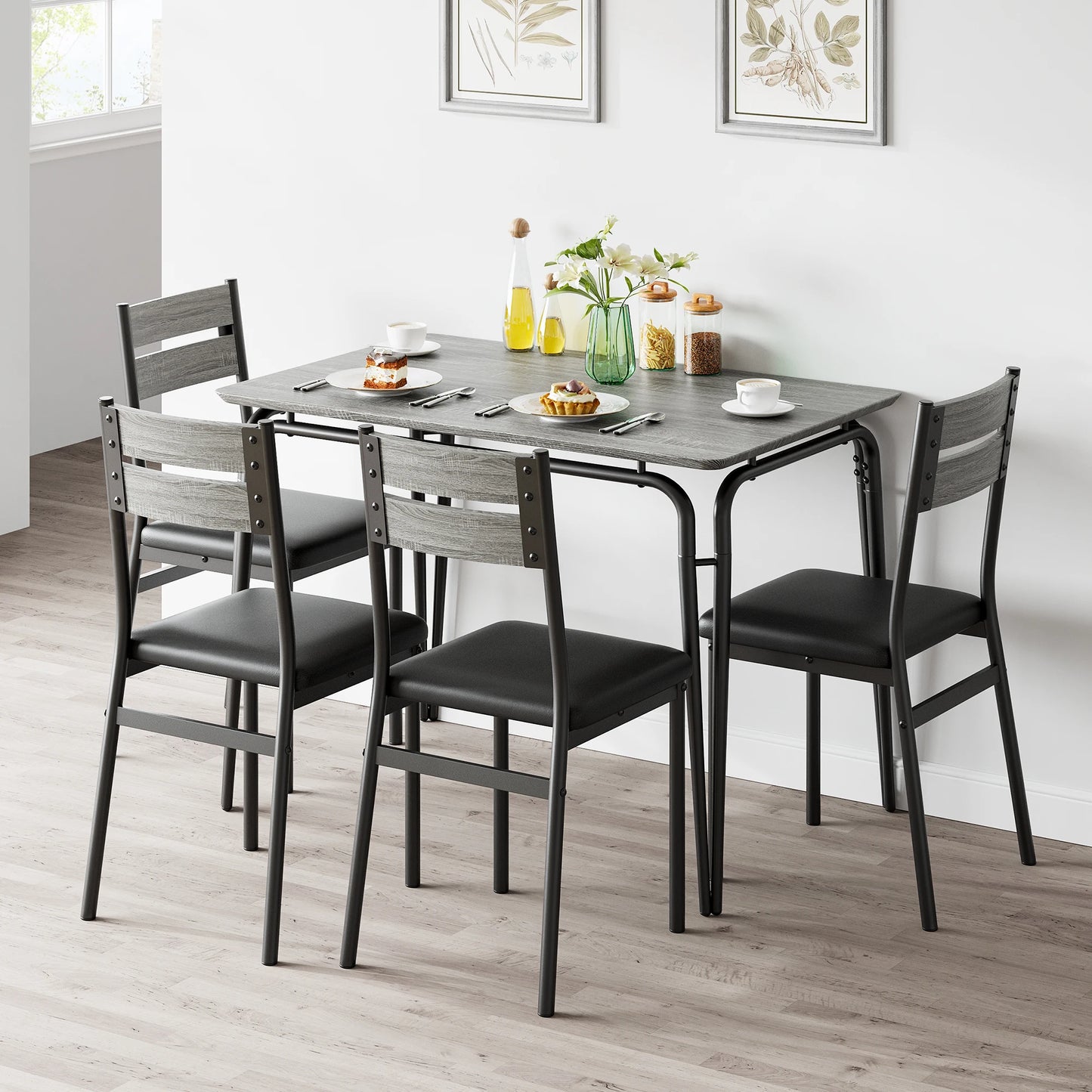 Dining Table Set for 4,Kitchen Table and Chairs for 4, 5 Piece Modern Dining Room Table Set, Dinner Table Set for 4, Rectangular