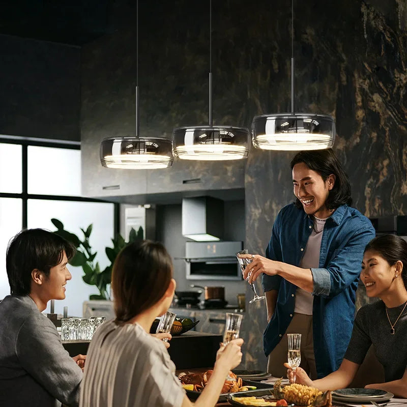 LED Modern Pendant Light, Adjustable Lighting Simple Dining Table Light, Glass Restaurant Light, Home Decoration Indoor Lighting