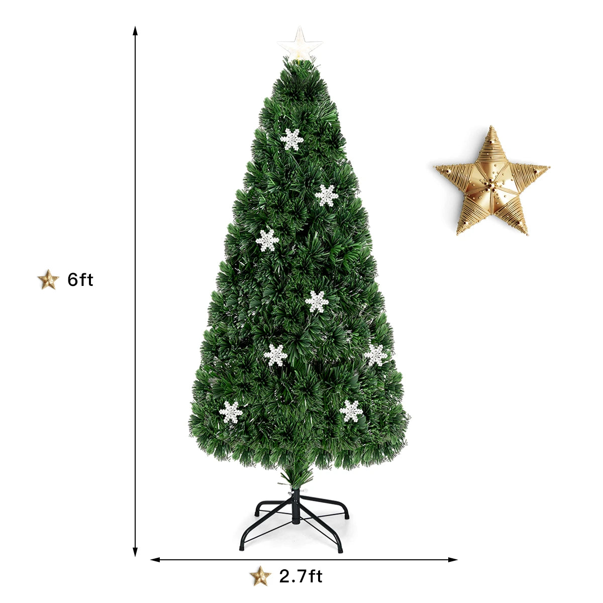 6FT Pre-Lit Fiber Optic Artificial Christmas Tree w/Multicolor Lights Snowflakes