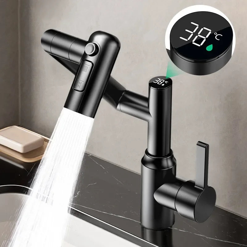 Universal Rotation Kitchen Faucet Bathroom Faucets Multifunctional Washbasin Mechanical Arm Digital Display Hot and Cold Tap