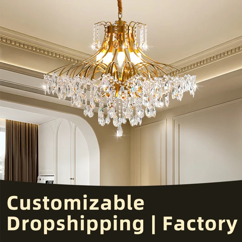 Hall Chandelier Crystal Living Room Pendant Light Minimalist Iron Art Hanging Lamp for Dining Table Lighting Ceiling Chandelier