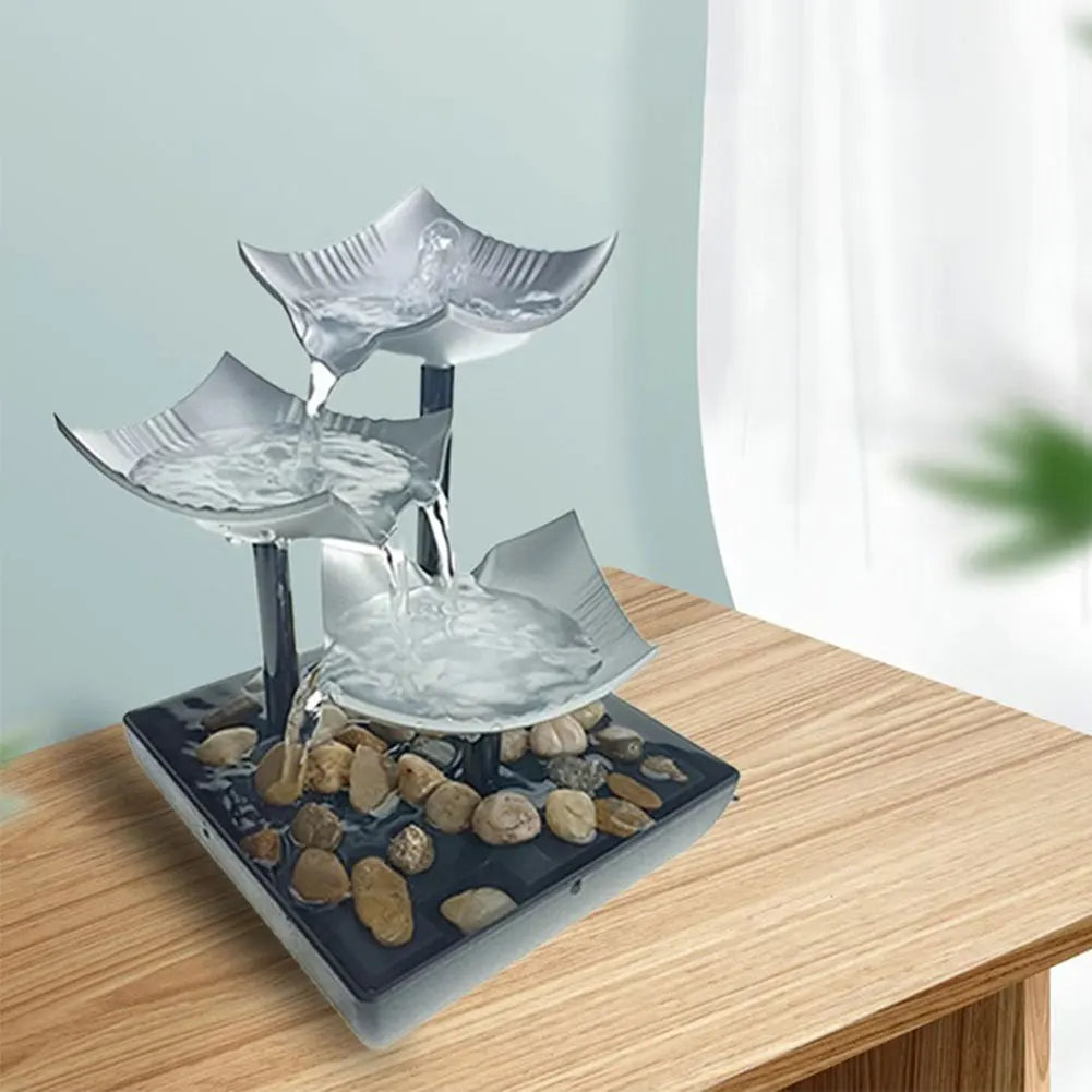 Tabletop Water Fountain with LED Light & Natural Rocks Small Waterfall Fountain Relaxing Sound Ornament for Home and Office