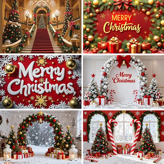 Merry Christmas Decorative Background Arched Xmas Tree Winter 2025 Christmas Indoor Photography Backdrop Photo Studio Props