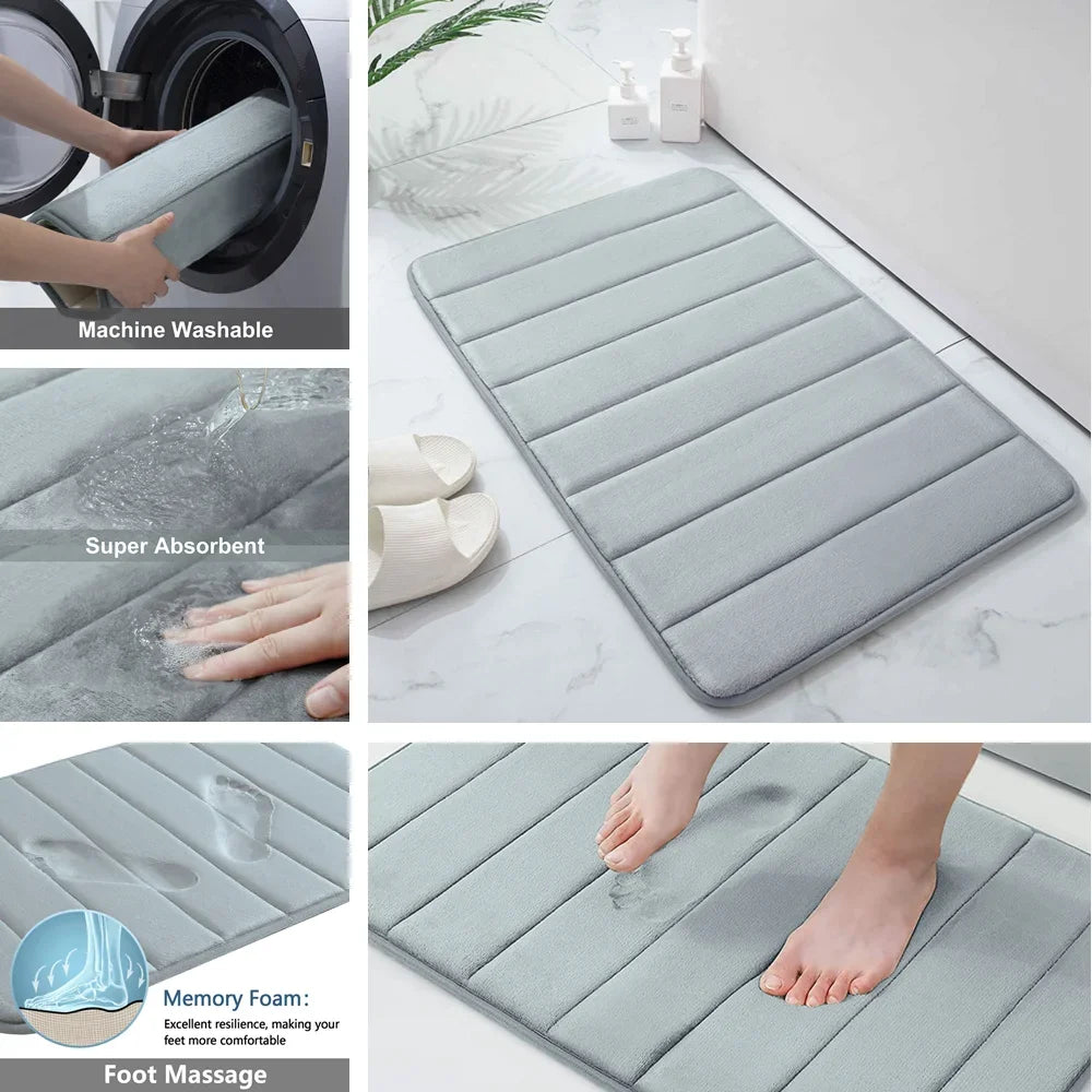 Super Absorbent Bath Mat Memory Foam Carpet Non-slip Bathroom Rug Bathtub Side Floor Rugs