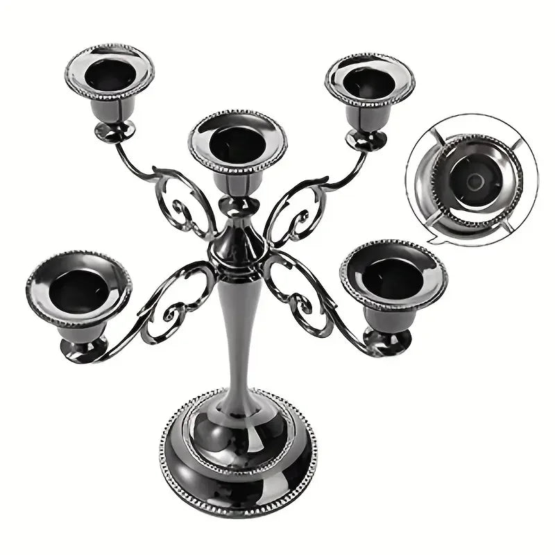 5 Arm Matte Black Candelabra Taper Candle Holders Decorations Indoor Kitchen Décor Table Candles Candlestick Candelabra Centerpi