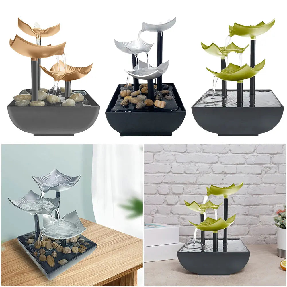 Tabletop Water Fountain with LED Light & Natural Rocks Small Waterfall Fountain Relaxing Sound Ornament for Home and Office