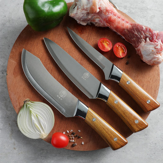 1-3pcs Butcher's Precision Knife Set with sheath Premium Imitation wood Handles -