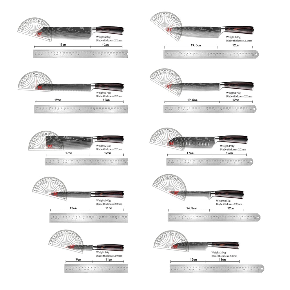 1-10PCS Chef knife Japanese Kitchen Knives Set  Stainless Steel Cleaver Slicer Knife