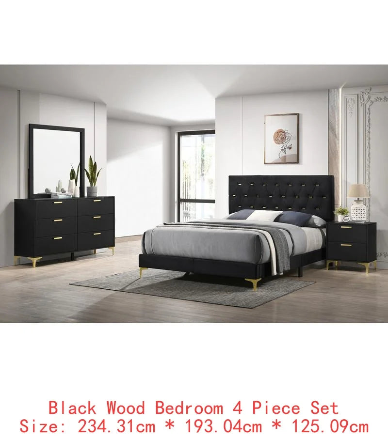 Tufted Panel 4-piece Eastern King Bedroom Set - Black and Gold