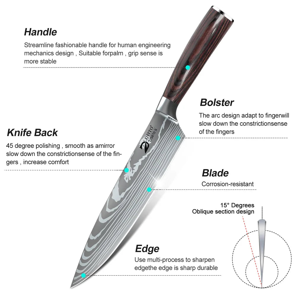 MDHAND 8pcs Kitchen Knife Damascus Stainless Steel Chef Knife Utilit