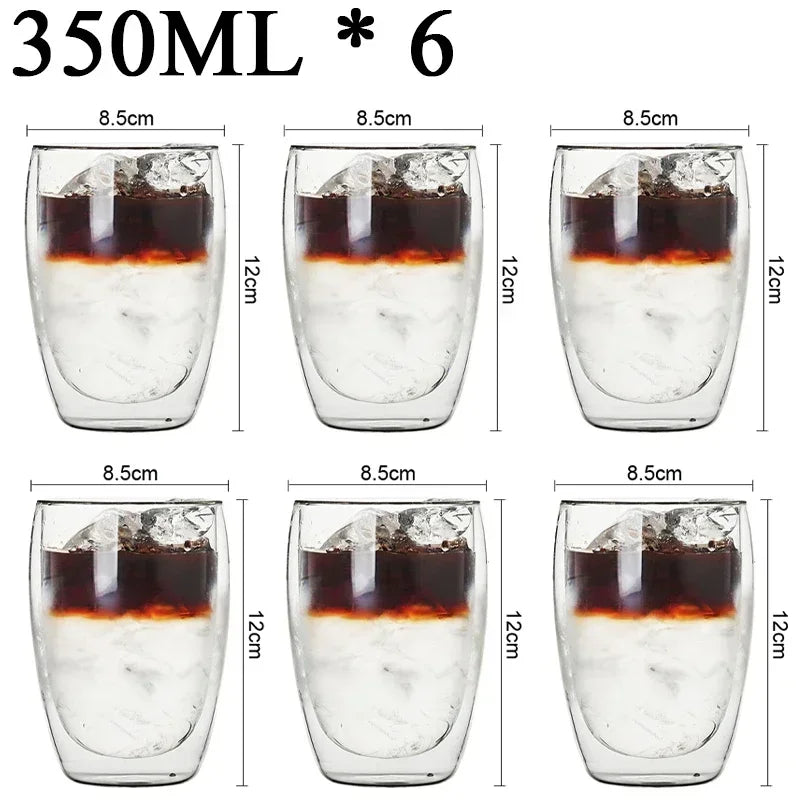 2-18PCS Double Wall High Borosilicate Glass Mug Heat Resistant Tea Milk Juice Coffee