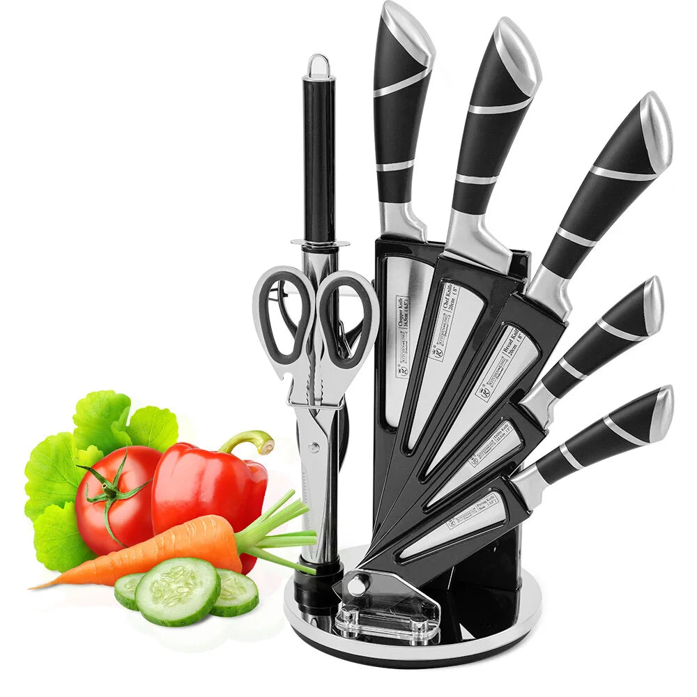 ZENG Stainless Steel Kitchen Knife Set Sharp Non-Stick Coated Chef Knives with Sharpener